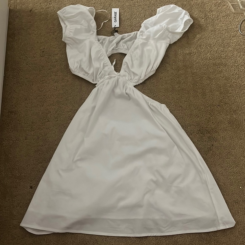 white garage dress